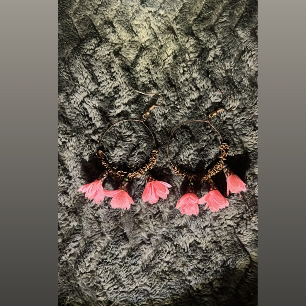 Elegant Pink Tassel Hoop Earrings